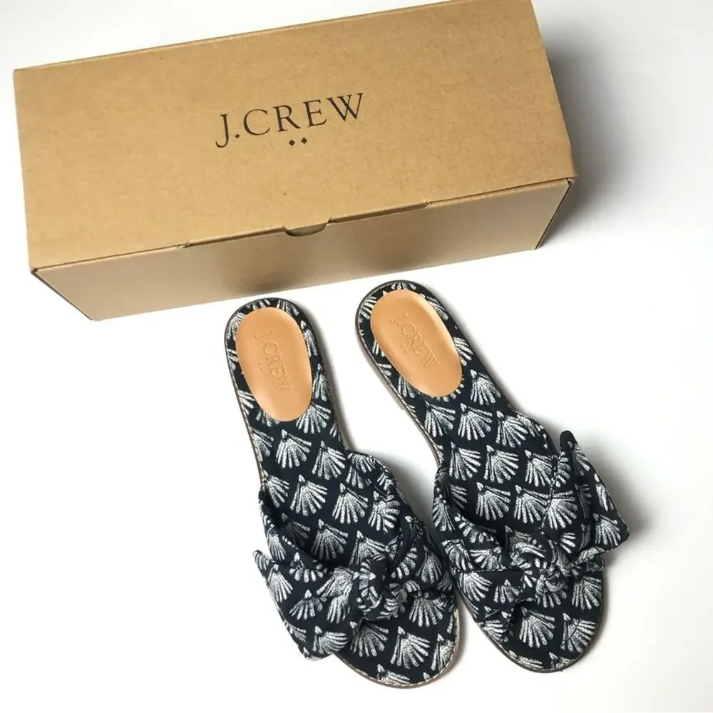 J.Crew Women's Trendy Black and  White Fan Bow  Sandals Sz 7